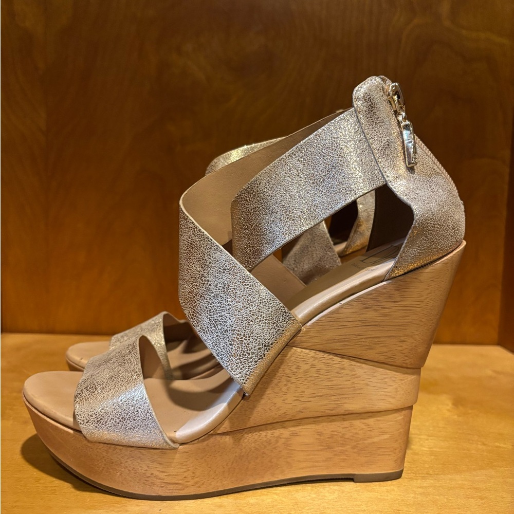 Diane Von Furstenberg Metallic Gold Wedge Sandals